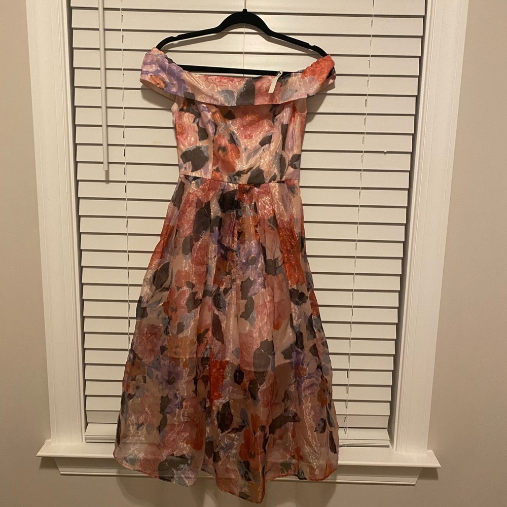 ASOS SALON Floral Organza Off The Shoulder Bardot Midi Dress